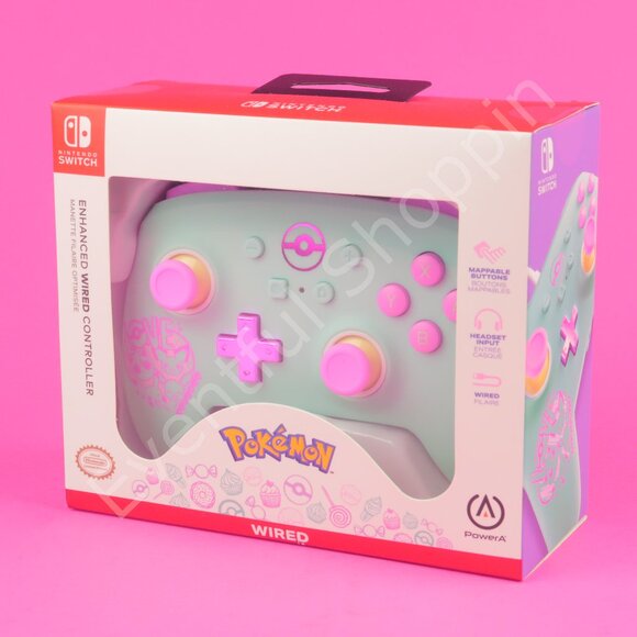 Pokemon Switch Controller Blue Pink Sweet Friends Enhanced Wired PowerA Nintendo - Picture 1 of 5